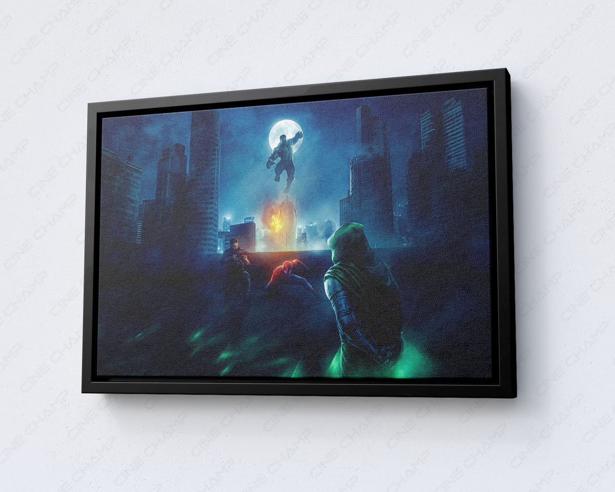 Superhero battle canvas for gaming room