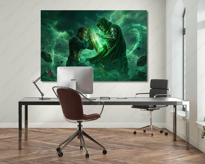 Superhero battle canvas for gaming setup