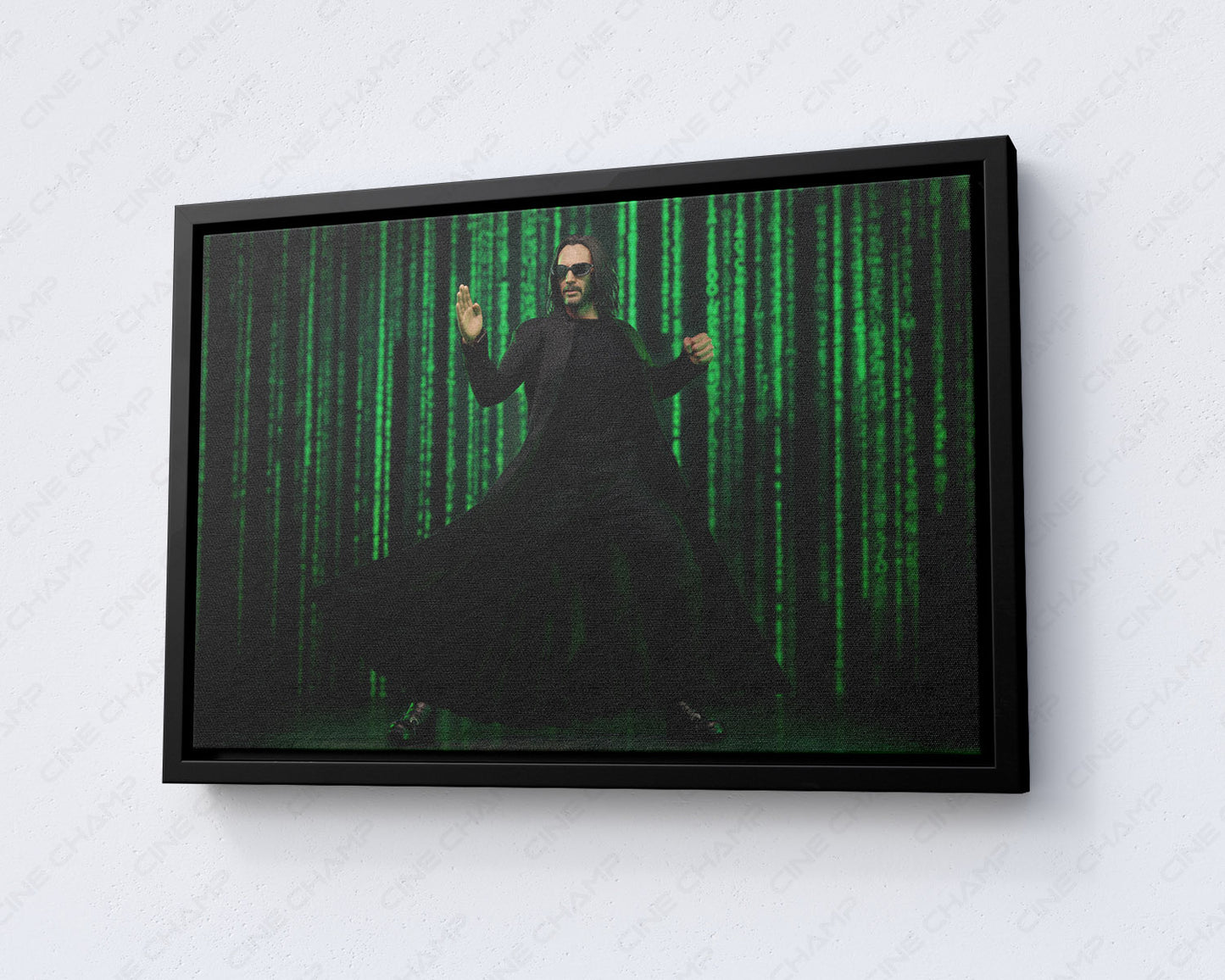 The Matrix Resurrections inspired wall art with black floating frame for contemporary interior decor