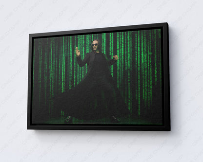 The Matrix Resurrections inspired wall art with black floating frame for contemporary interior decor