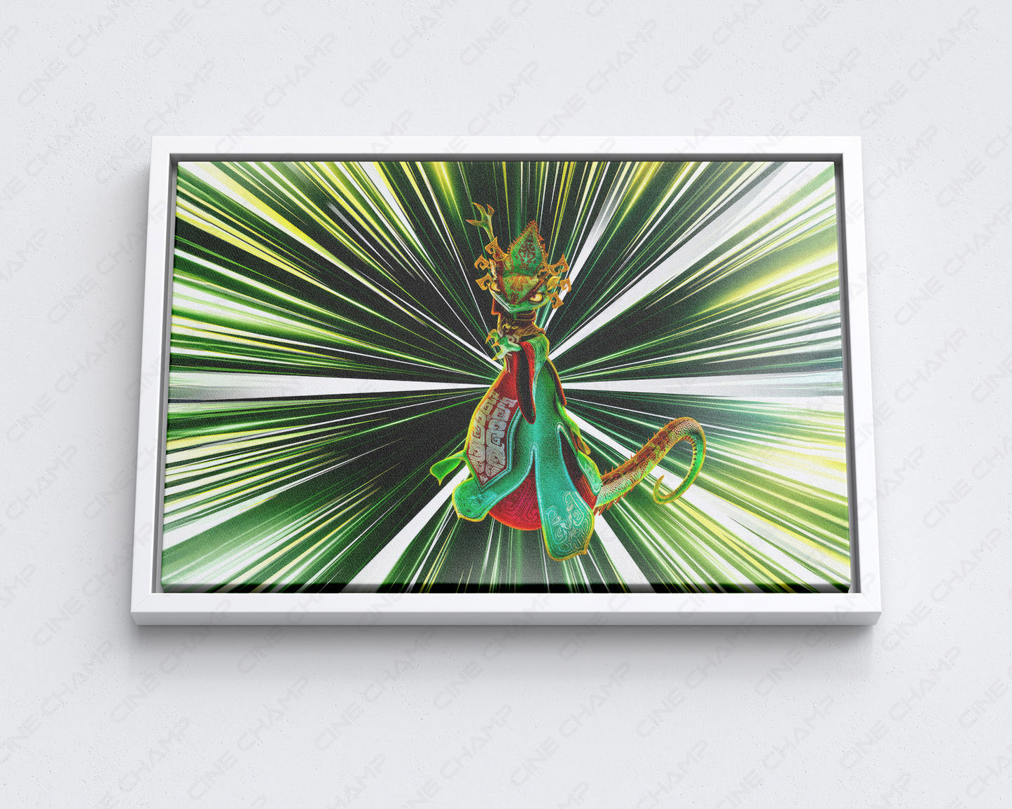 The Chameleon Kung Fu Panda 4 Canvas Print with White Floating Frame for Stylish Kung Fu Panda-Themed Wall Decoration