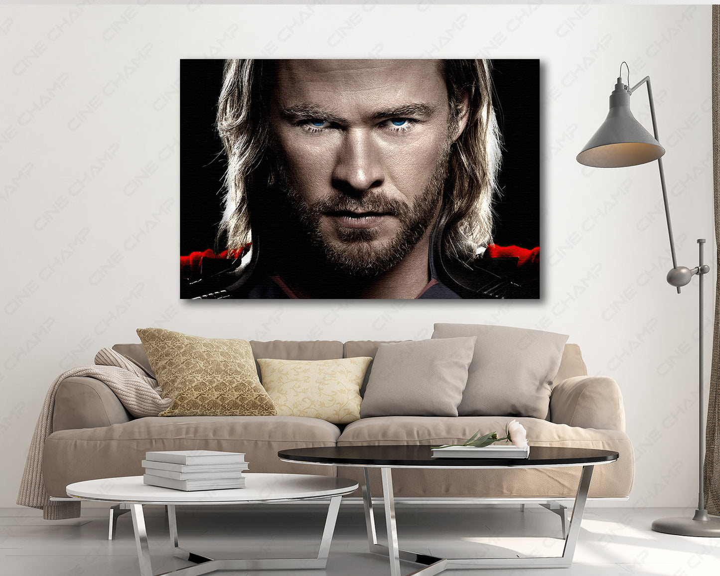Thor Canvas Print Displayed in a Contemporary Living Room Interior
