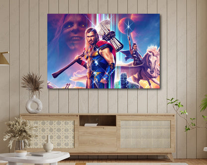 Thor: Love and Thunder Canvas Print Displayed on a Cabinet Wall in a Modern Interior