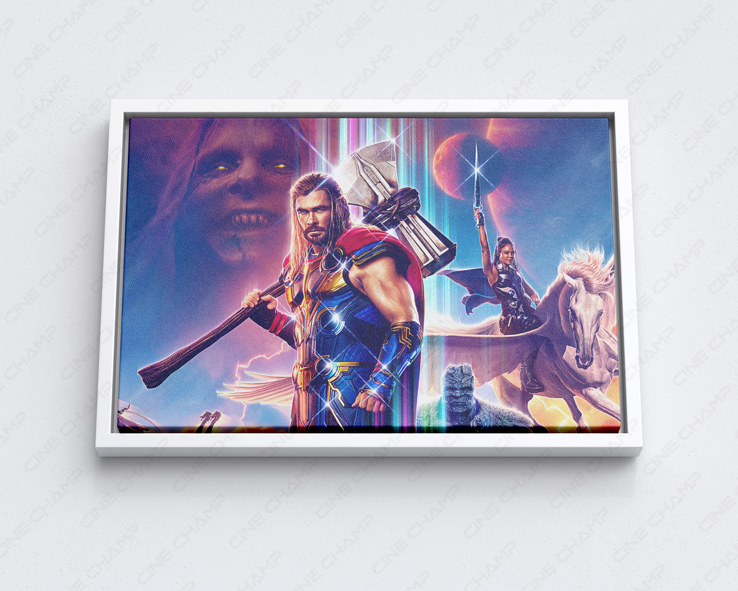 Thor: Love and Thunder Canvas Print with White Floating Frame for Stylish Marvel-Themed Wall Decoration