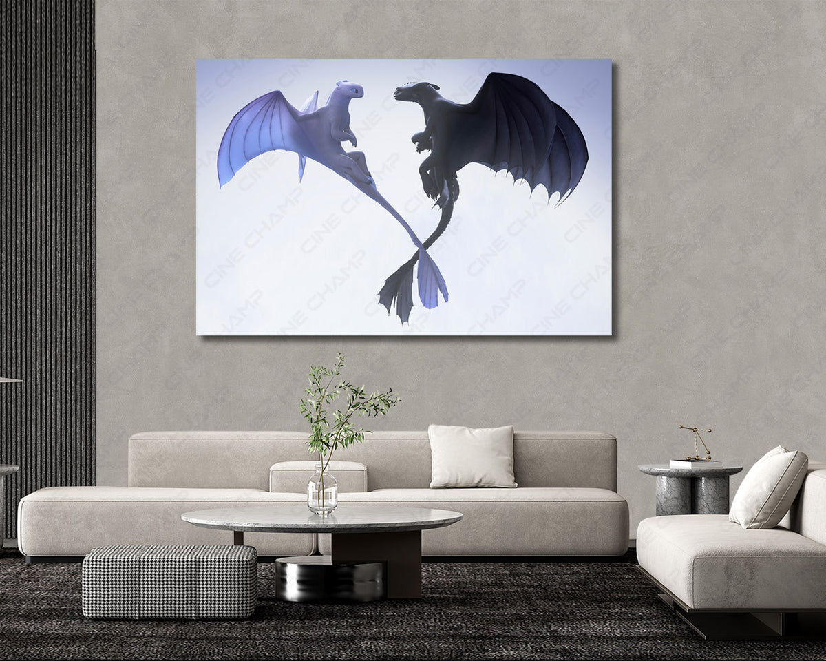 Toothless and Light Fury Wall Art