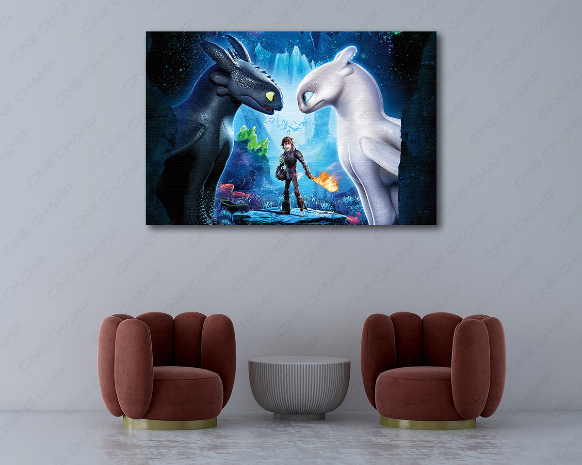 Toothless and Light Fury fantasy wall art