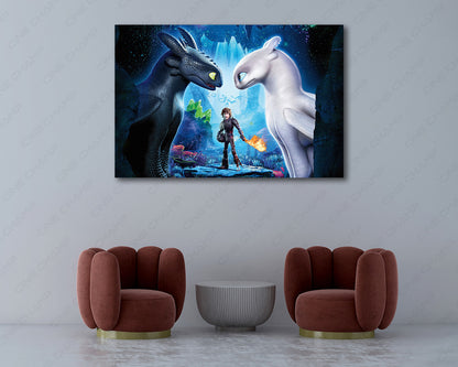 Toothless and Light Fury fantasy wall art