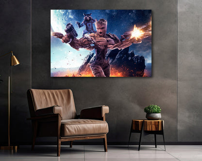 Groot and Rocket Raccoon Canvas Wall Art Guardians of the Galaxy Marvel Wall Decor