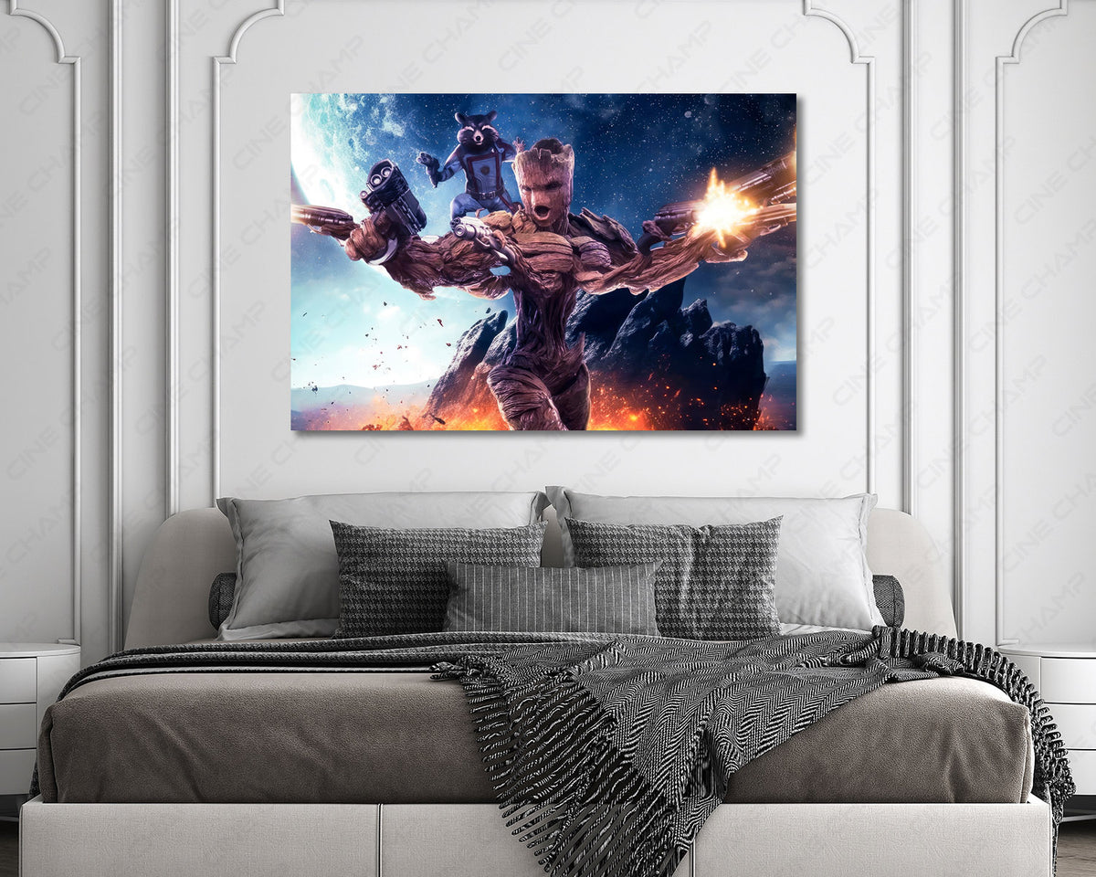Groot and Rocket Raccoon Canvas Wall Art Guardians of the Galaxy Marvel Wall Decor