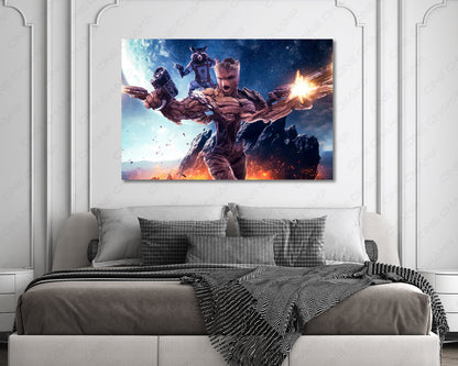 Groot and Rocket Raccoon Canvas Wall Art Guardians of the Galaxy Marvel Wall Decor
