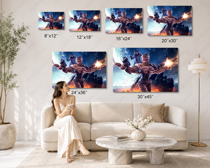 Groot and Rocket Raccoon Canvas Wall Art Guardians of the Galaxy Marvel Wall Decor