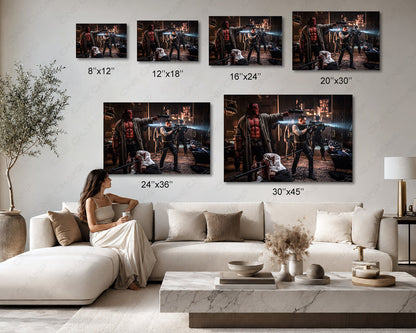 Hellboy Action Canvas Print Dark Supernatural Fantasy Wall Art